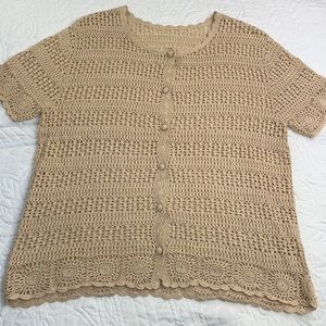 Crochet •L• button scalloped coastal neutral cardigan